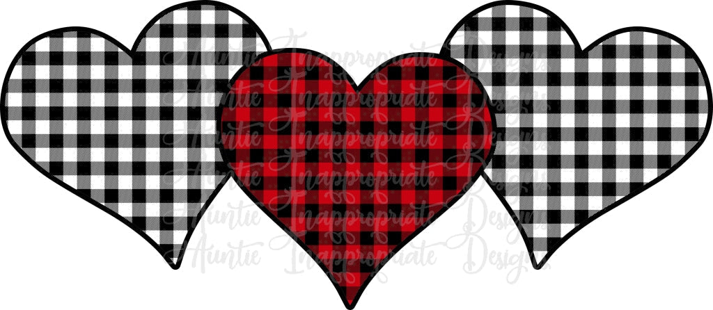 3 Hearts Buffalo Plaid Valentine Sublimation File Png Printable Shirt Design Heat Transfer Htv