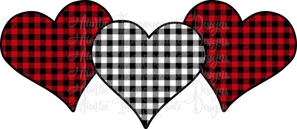 3 Hearts Buffalo Plaid Valentine Sublimation File Png Printable Shirt Design Heat Transfer Htv