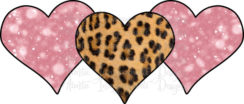 3 Hearts Pink Cheetah Valentine Sublimation File Png Printable Shirt Design Heat Transfer Htv