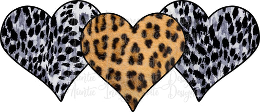 3Hearts Leopard Cheetah Valentine Sublimation File Png Printable Shirt Design Heat Transfer Htv