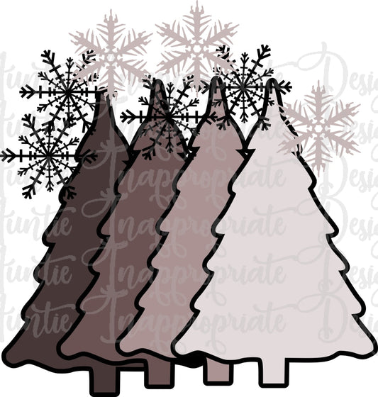 4 Trees With Snowflakes Digital Svg File