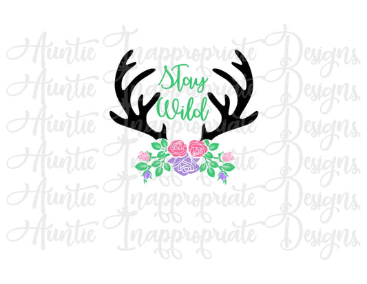 Antler With Flowers Stay Wild Digital Svg File