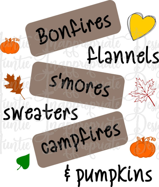 Bonfires Flannels Smores Sweaters Campfiles & Pumpkins Digital Svg File