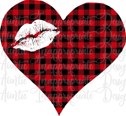 Buffalo Plaid Heart With Lips Valentine Sublimation File Png Printable Shirt Design Heat Transfer