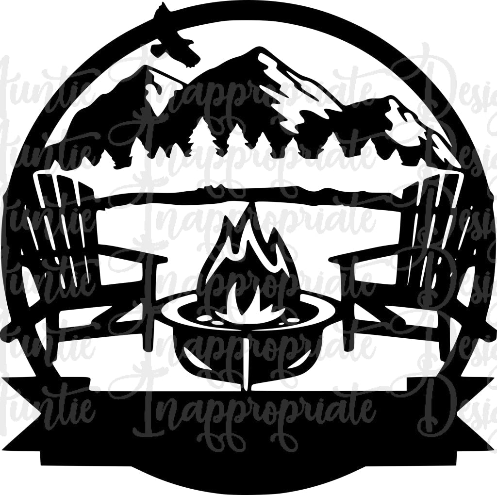 Camp Fire Mountains Digital Svg File