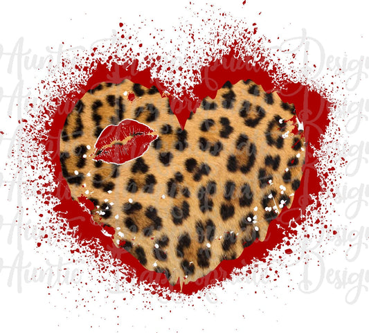 Cheetah Heart With Lips Valentine Sublimation File Png Printable Shirt Design Heat Transfer Htv