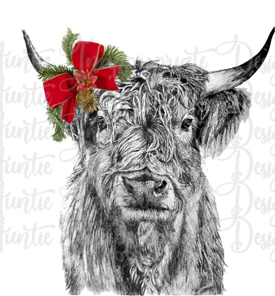 Christmas Highland Cow Sublimation File Png Printable Shirt Design Heat Transfer Htv Digital File