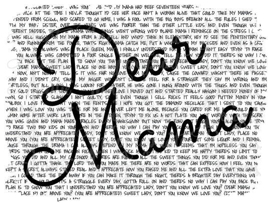 Dear Mama Tupac Lyrics Sublimation File Png Printable Shirt Design Heat Transfer Htv Digital File