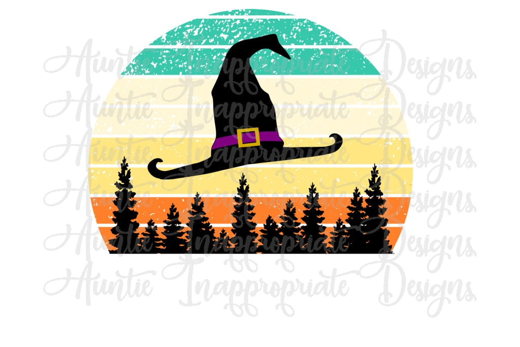 Distressed Vintage Retro Circle With Witch Hat Halloween Digital Svg File