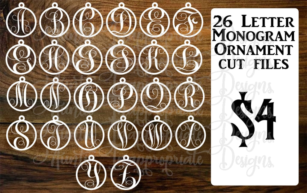 Full Alphabet Monogram Ornaments Set Of 26 Letters Digital Cut File Laser Glowforge Cutting Svg