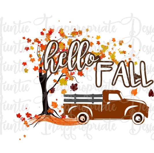 Hello Fall Truck Sublimation File Png Printable Shirt Design Heat Transfer Htv Digital File