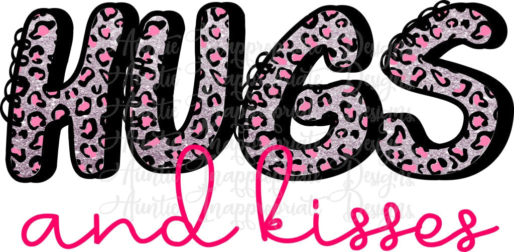 Hugs And Kisses Pink Leopard Sublimation File Png Printable Shirt Design Heat Transfer Htv Digital