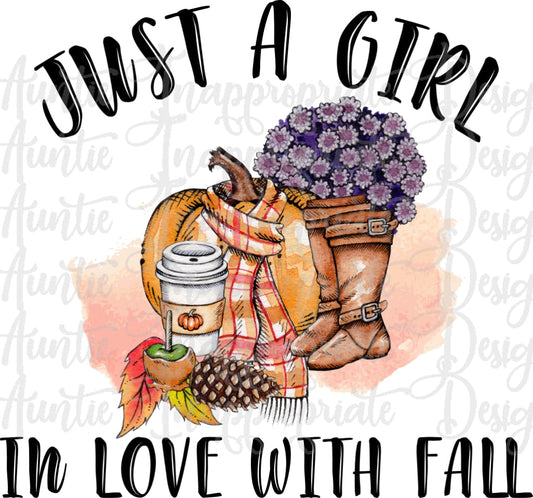 Just A Girl In Love With Fall Sublimation File Png Printable Shirt Design Heat Transfer Htv Digital