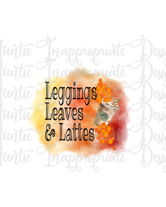 Leggings Leaves And Lattes Sublimation File Png Printable Shirt Design Heat Transfer Htv Digital