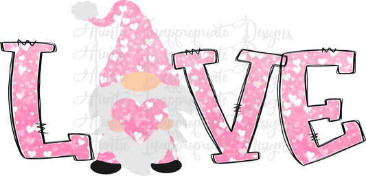 Love Gnome With Pink Hearts Sublimation File Png Printable Shirt Design Heat Transfer Htv Digital