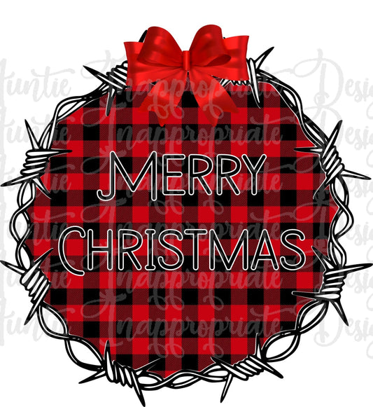 Merry Christmas Barbed Wire Wreath Sublimation File Png Printable Shirt Design Heat Transfer Htv