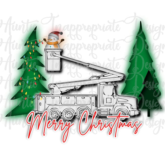 Merry Christmas Bucket Truck Snowman Lineman Sublimation File Png Printable Shirt Design Heat