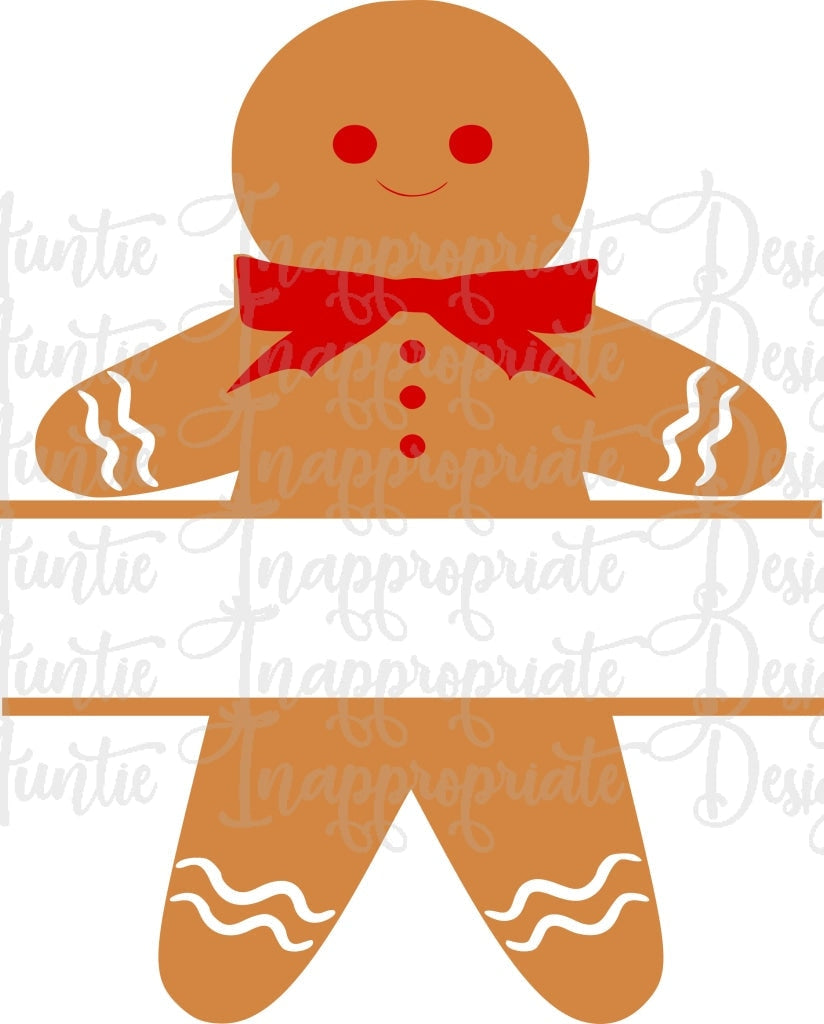 Monogram Split Christmas Gingerbread Man Digital Svg File