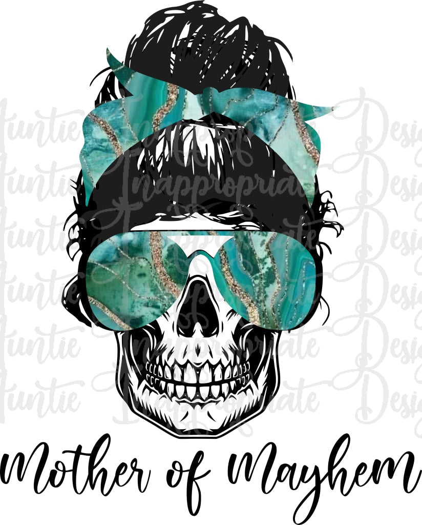 Mother Of Mayhem Skull Messy Bun Sublimation File Png Printable Shirt Design Heat Transfer Htv
