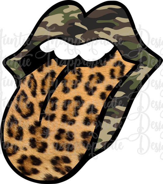 Mouth And Tongue Leopard Camo Sublimation File Png Printable Shirt Design Heat Transfer Htv Digital