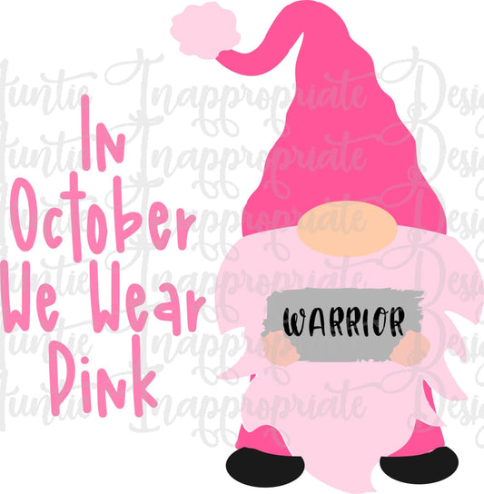 October Pink Gnome Breast Cancer Digital Svg File