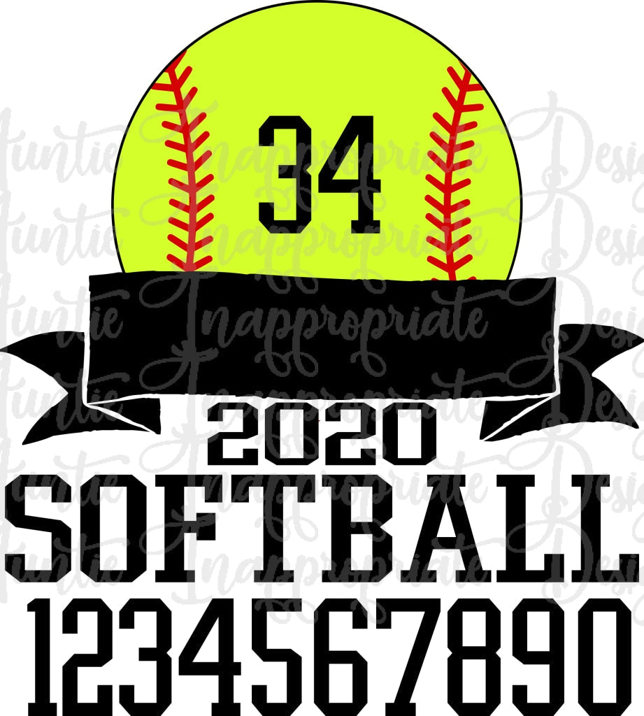 Softball With Banner All Numbers Included Digital Svg File