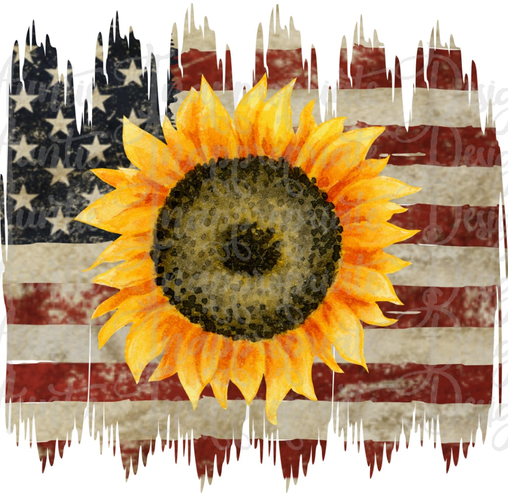 Us Flag And Sunflower Sublimation File Png Printable Shirt Design Heat Transfer Htv Digital File