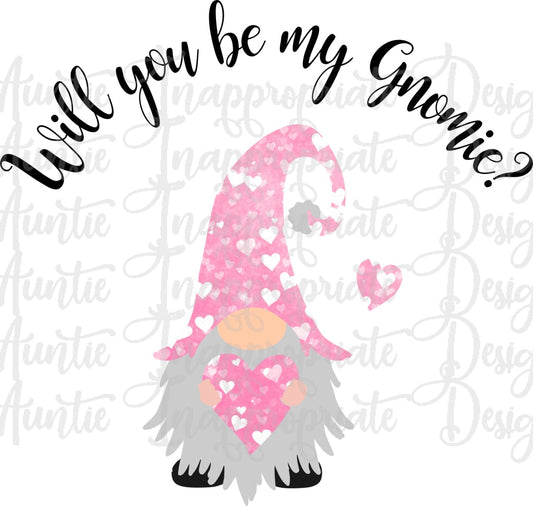 Will You Be My Gnomie Pink Valentine Sublimation File Png Printable Shirt Design Heat Transfer Htv