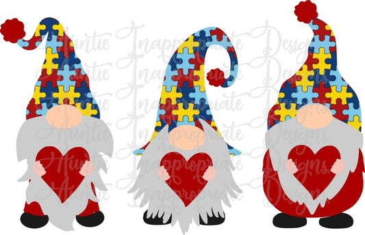 Autism Puzzle Gnomes With Hearts Valentine Sublimation File Png Printable Shirt Design Heat Transfer
