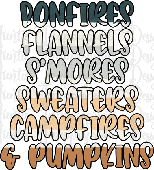 Bonfires Flannels Smores Sweaters Campfires & Pumpkins Sublimation File Png Printable Shirt Design