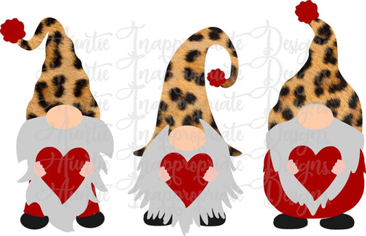 Cheetah Gnomes With Hearts Valentine Sublimation File Png Printable Shirt Design Heat Transfer Htv