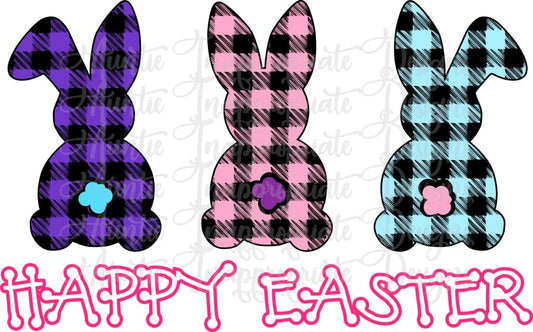 Happy Easter Plaid Bunnies Sublimation File Png Printable Shirt Design Heat Transfer Htv Digital