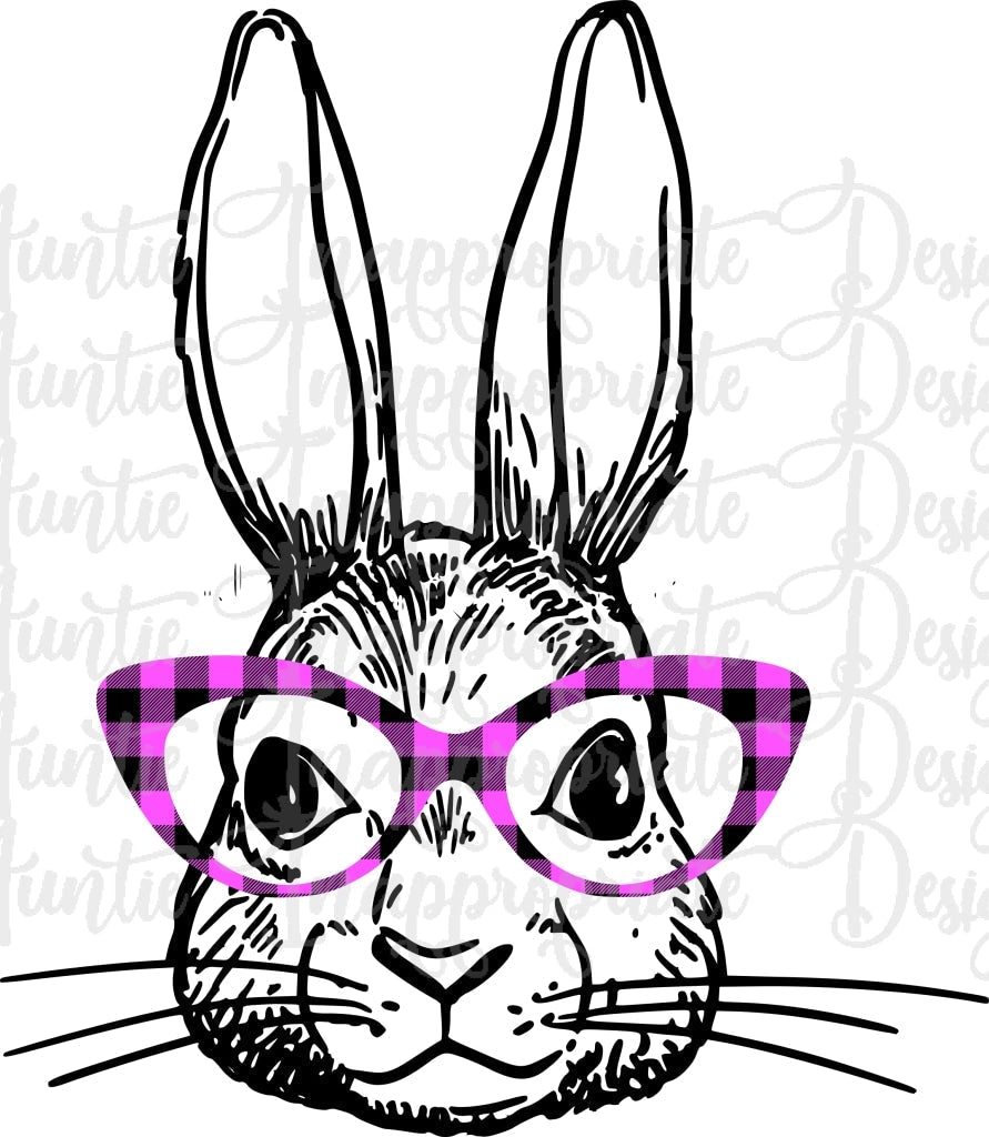 Hare With Pink Plaid Glasses Sublimation File Png Printable Shirt Design Heat Transfer Htv Digital