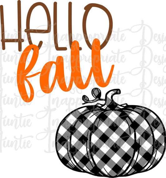 Hello Fall Buffalo Plaid Pumpkin Sublimation File Png Printable Shirt Design Heat Transfer Htv
