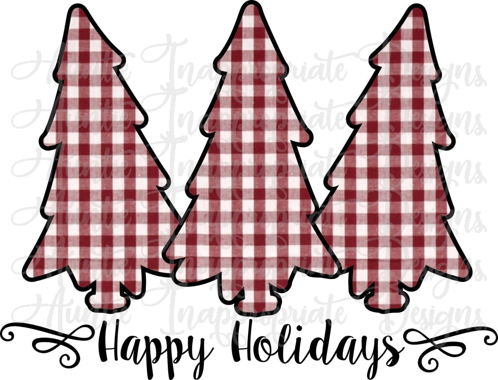 Maroon Plaid Trees Happy Holidays Sublimation File Png Printable Shirt Design Heat Transfer Htv