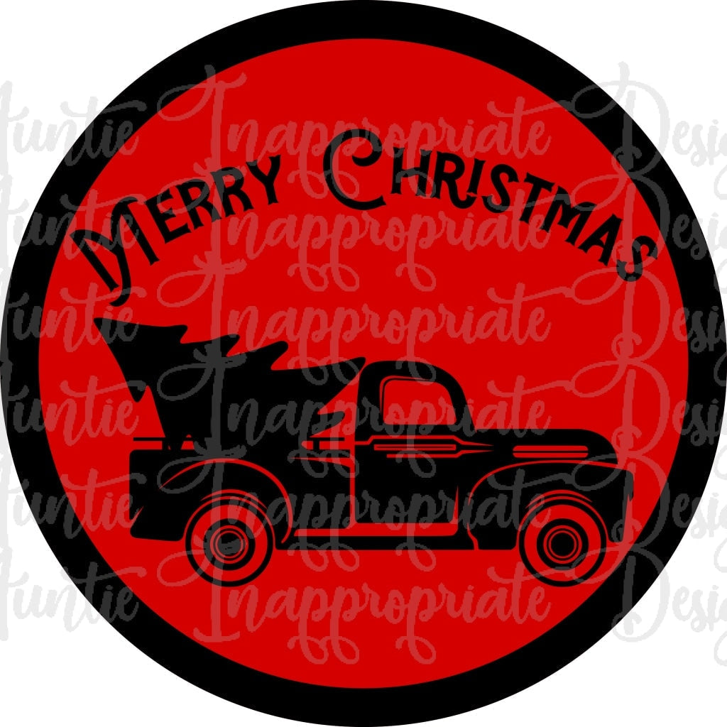 Merry Christmas Truck Round Digital Svg File