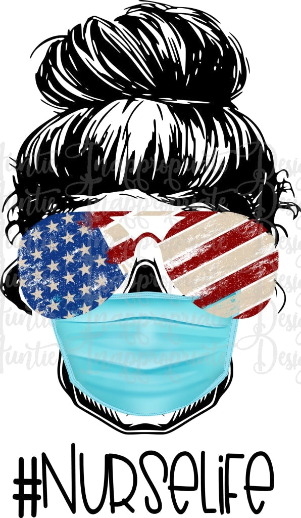 Nurselife Skull With Face Mask Flag Sublimation File Png Printable Shirt Design Heat Transfer Htv