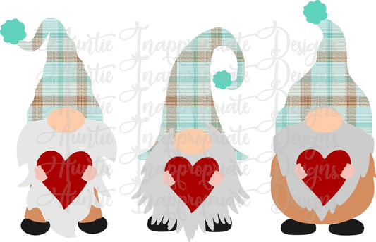 Teal Plaid Gnomes With Hearts Valentine Sublimation File Png Printable Shirt Design Heat Transfer