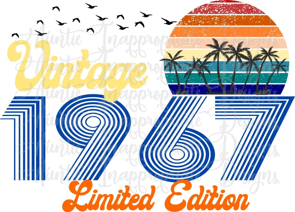Vintage 1967 Limited Edition Birthday Sublimation File Png Printable Shirt Design Heat Transfer Htv